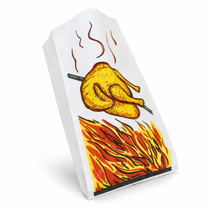 Sac poulet rôti papier visuel flamme