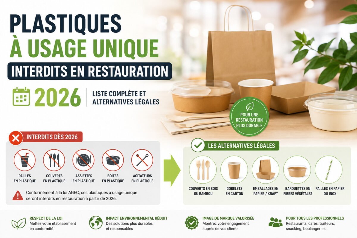 Plastiques à usage unique interdits en restauration 2026 : Liste complète et alternatives légales